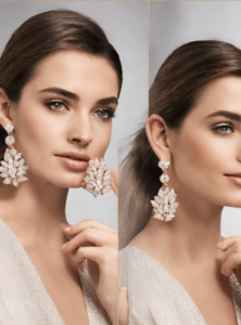 Woman wearing sparkling diamond earrings
