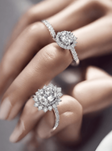Woman's hands showcasing diamond rings